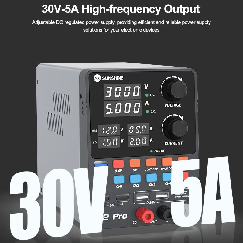 SUNSHINE P2 Pro Toroidal Transformer Power Supply With Four-digit Display For Mobile Phone Fast Charge Repair Power Supply