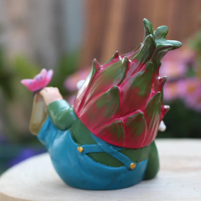 Funny Pitaya Gnome Garden Statue, Resin Dwarf Figurine, Mini Home Decor, Weatherproof Outdoor Garden Gnome Ornament