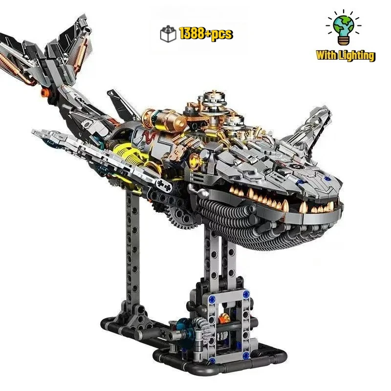 

Технический механический набор морской жизни кита со светлыми строительными блоками, подвижная модель животного, набор кирпичей, детские игрушки «сделай сам», подарки