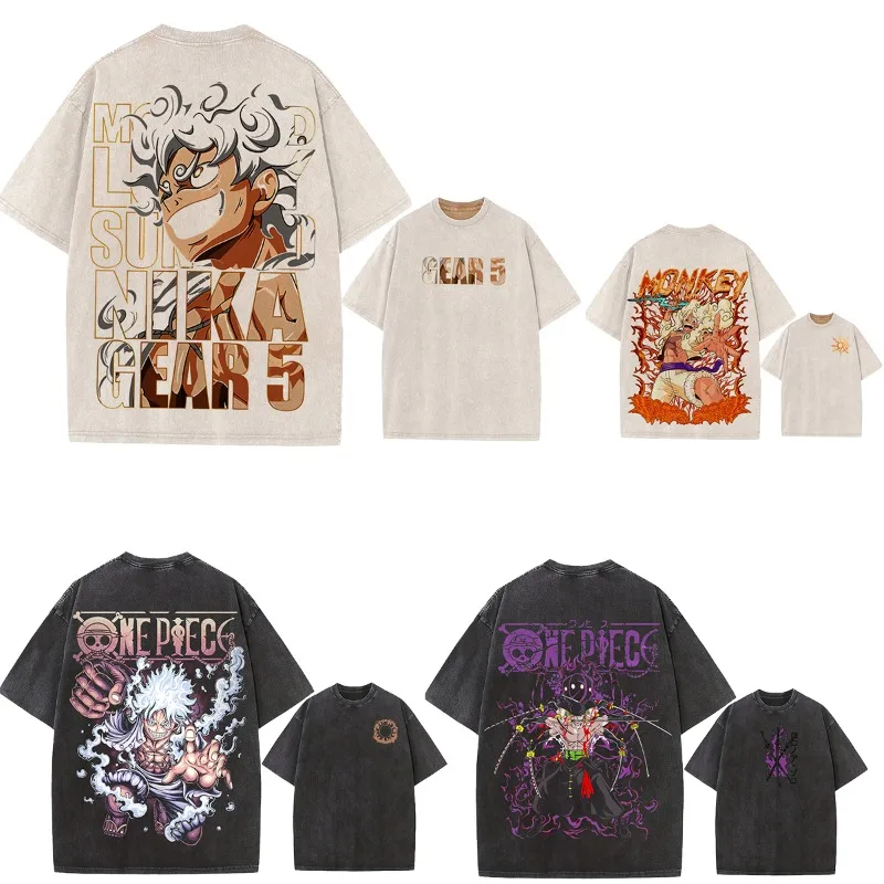 

Summer Men's Washes T-shirts Japanese Anime ONE PIECE Luffy Print Clothing Harajuku Y2K Oversized 100% Cotton Half-sleeve Tops