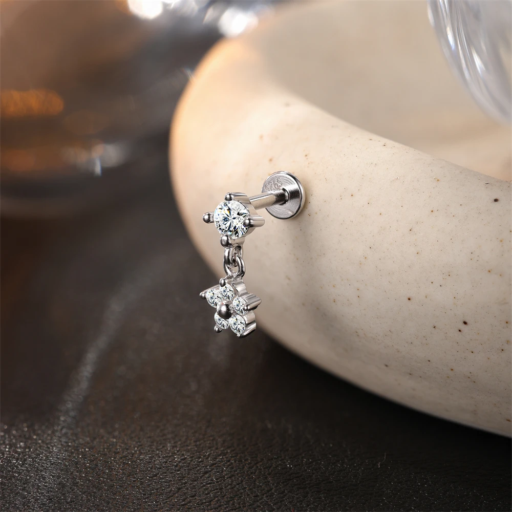 ROXI Moissanit 925 Sterling Silber Geometrischer Quasten-Ohrstecker für Damen, flacher Rücken, Helix-Blumenanhänger, edler Schmuck – Detail 26
