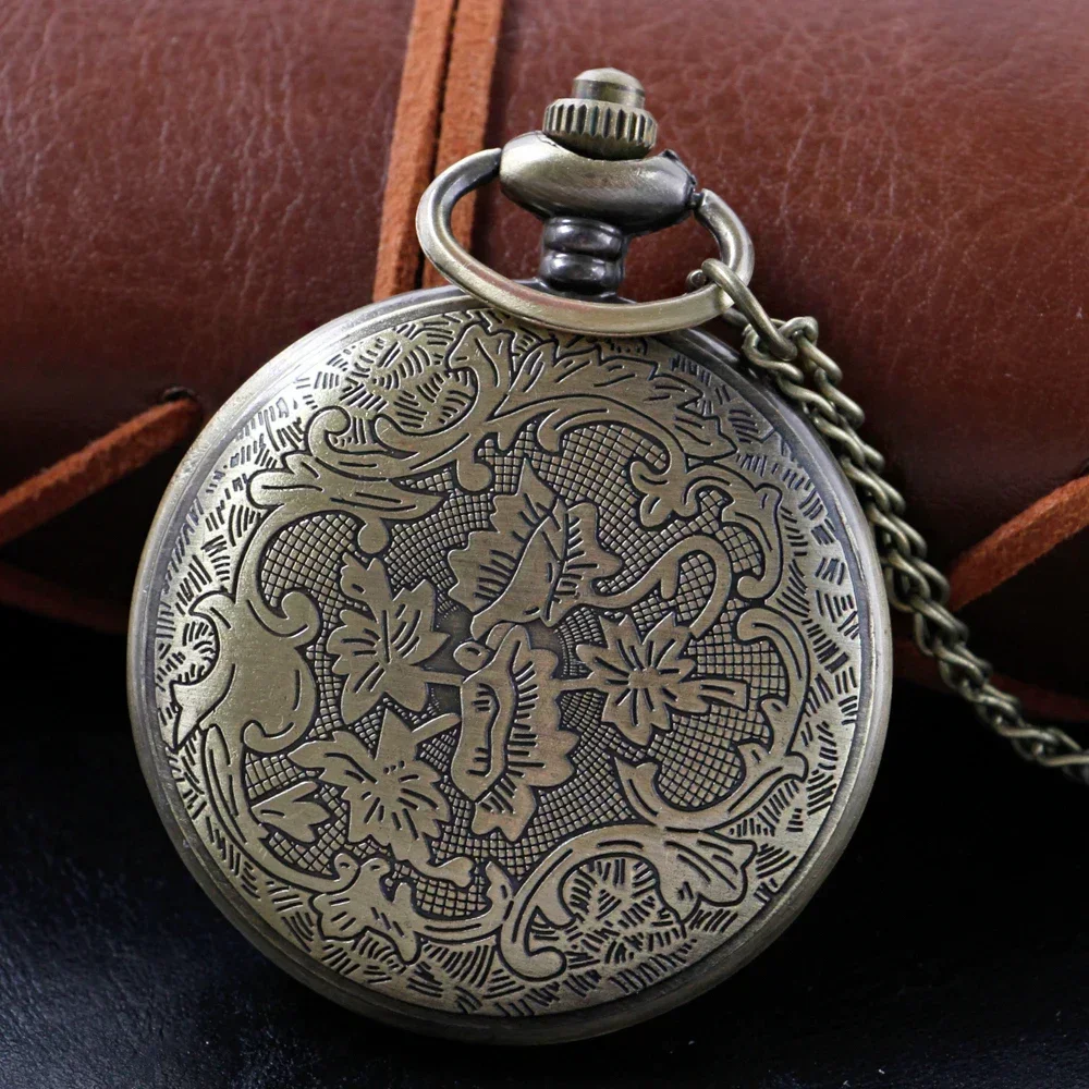 Exquisito colgante de reloj de bolsillo de cuarzo de bronce con símbolos misteriosos y herramientas, diseño de cadena, regalos, ideal para hombres y mujeres
