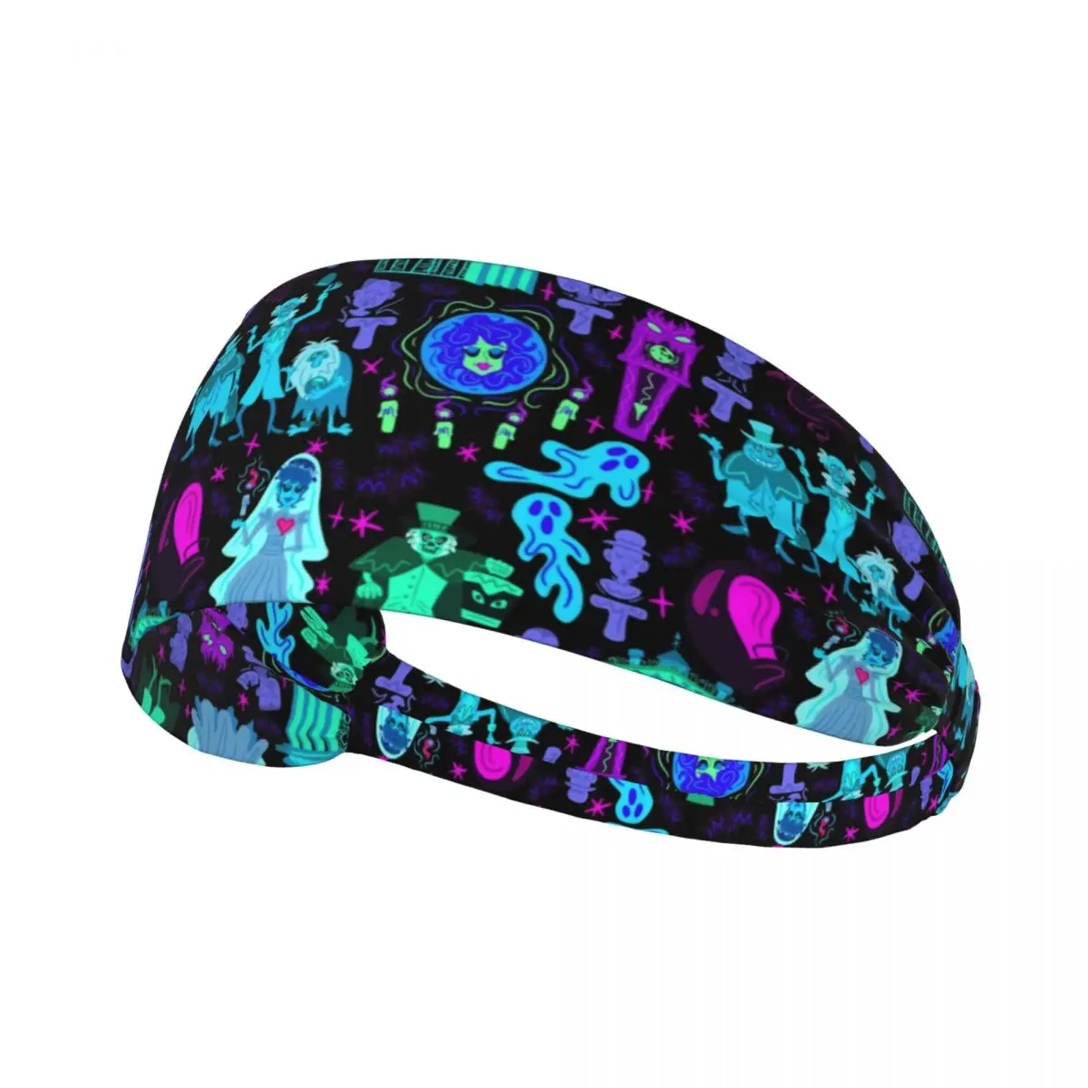 Custom Happy Haunts Haunted Mansion Headband Non Slip Halloween Ghost Monster Moisture Wicking Athletic Sweatband for Cycling