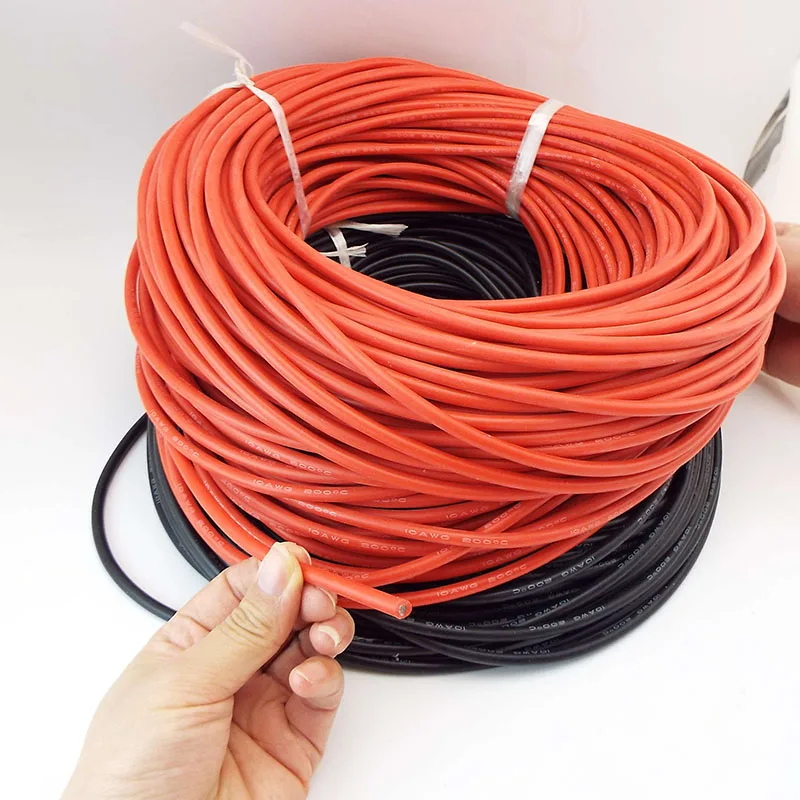 Resistente ao calor macio fio de silicone elétrico, cabo de cobre, conector da bateria, cor vermelha preta, 10m, 18 20 22 24 26 28 30 AWG