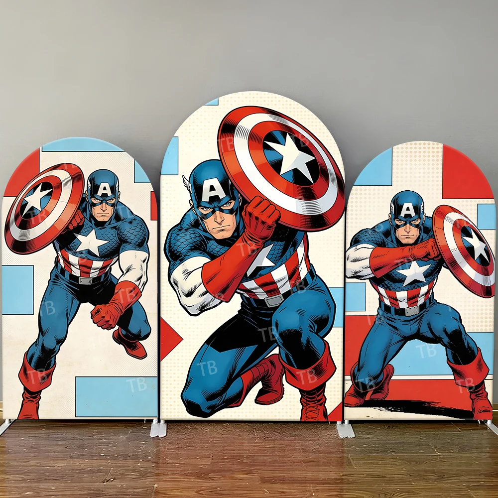 

Captain America Retro Comic Style Arch Backdrop Cover Classic Hero Scene For Kids Birthday Baby Shower Photo Booth Background