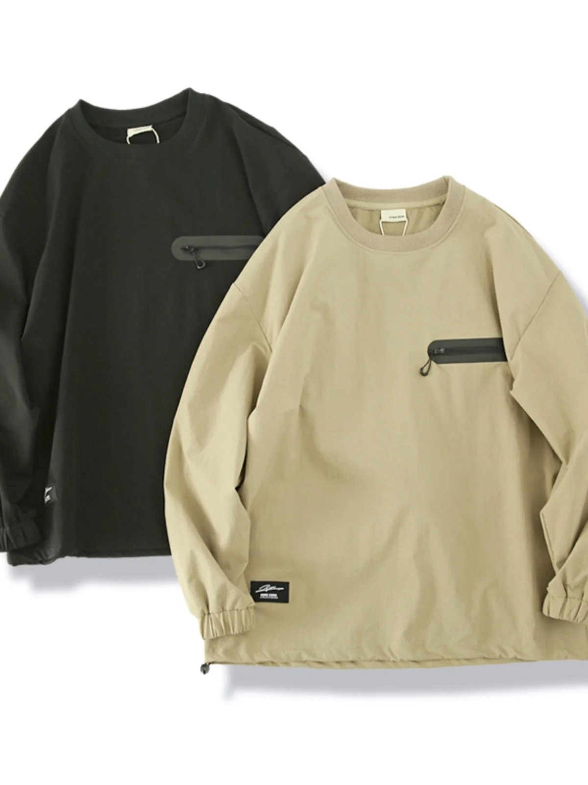 Outdoor Casual Hoodie Men's Loose Wide Version Thin round Neck Pullover Sweatshirt Functional Twill Fabric Waterproof