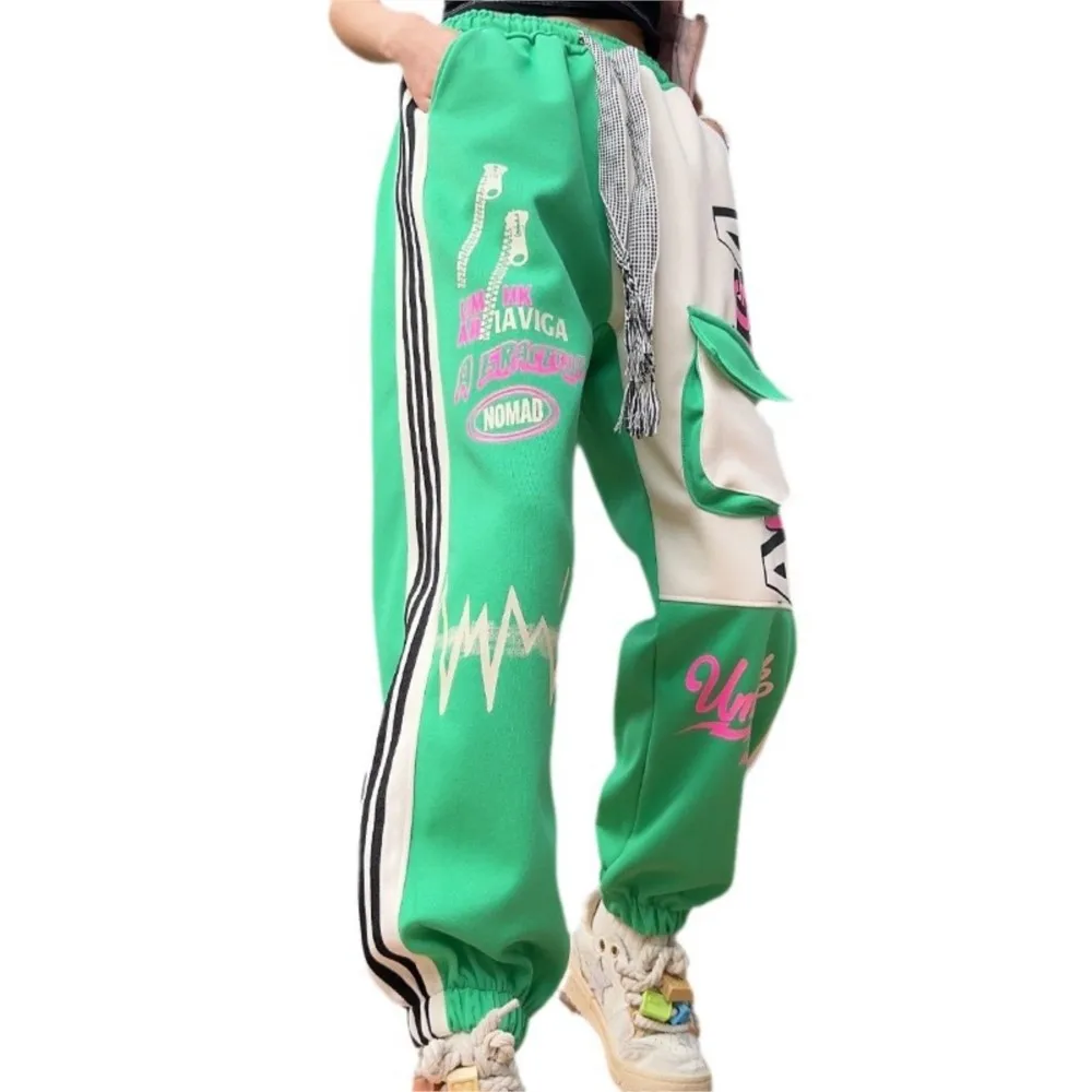 New casual hoodie pants for women's letter pocket spring sports pants  pantalones con bolsillos