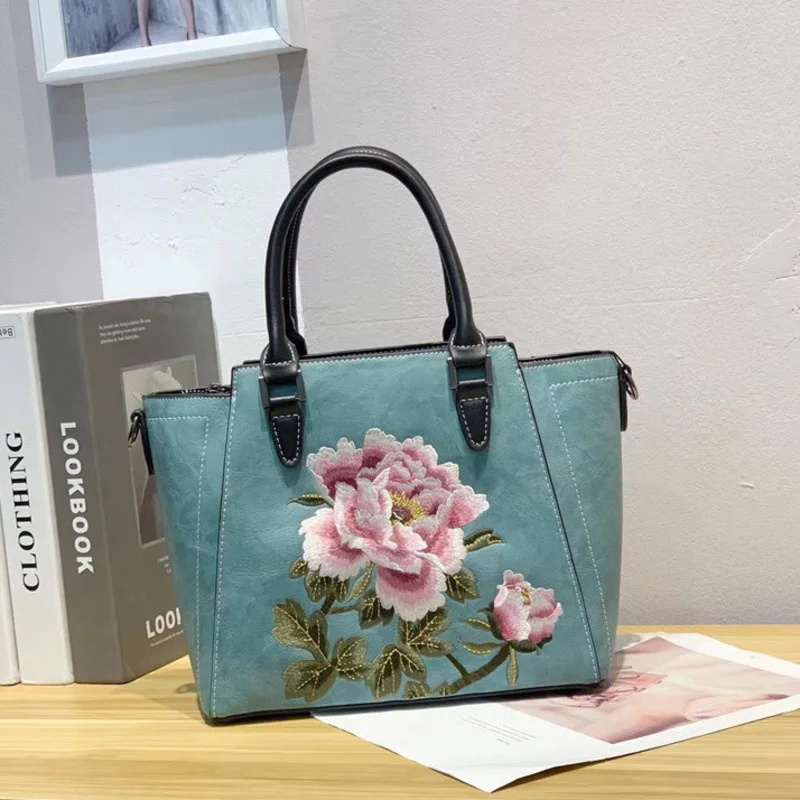 MOTAORA Women's Shoulder Bag Leather Hand Bags For Women 2024 New Embroidery Flower Ladies Handbags Chinese Style Female Handbag