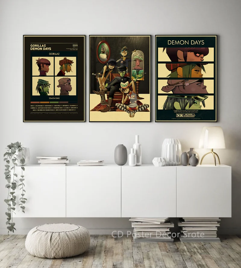 Retro Gorillaz Posters Music Prints Poster Demon Days Kraft Paper Vintage Home Room Bar Club Decor Picture DIY Art Wall Painting