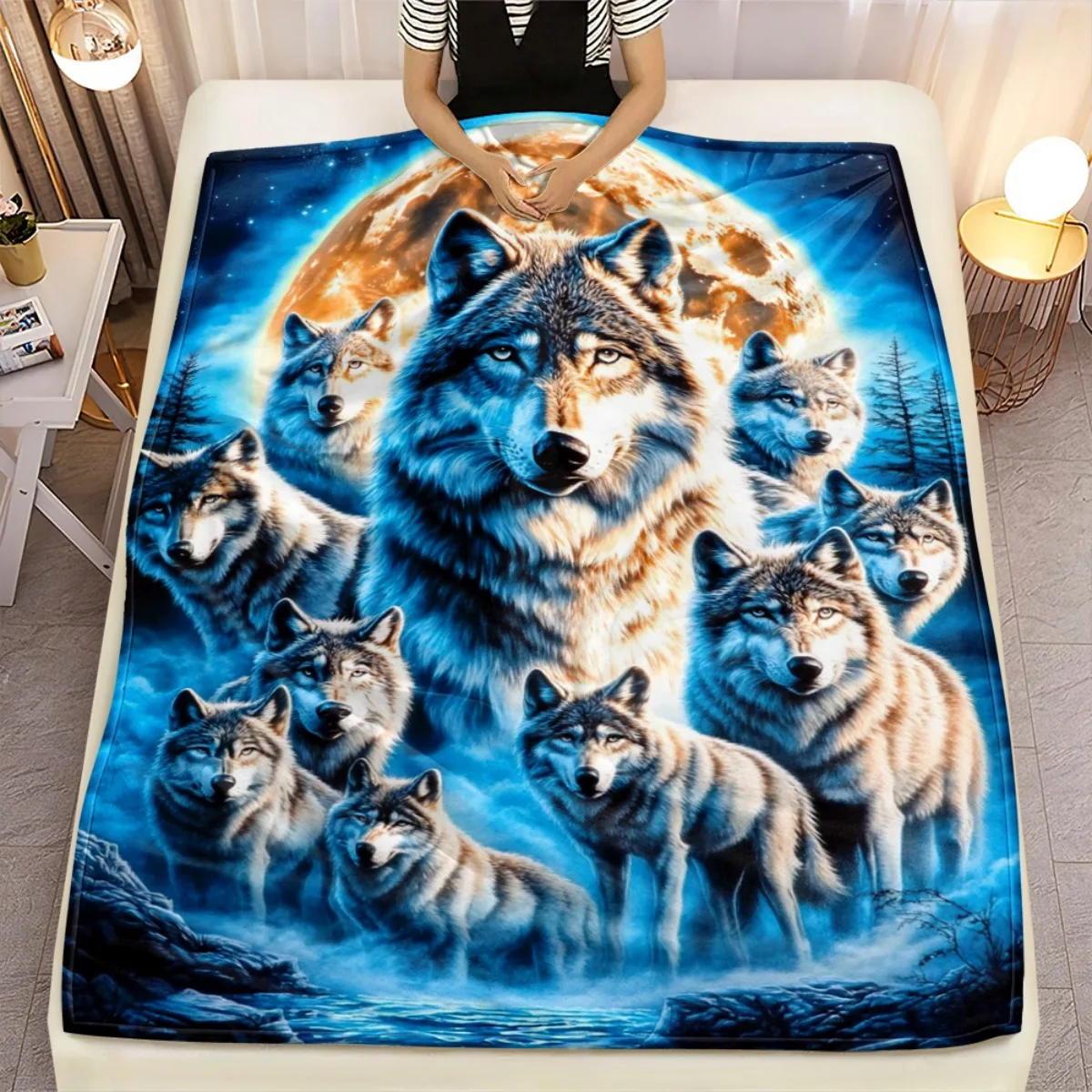 1 шт. Покрывало Wolf Pack Howling at Moon — реалистичное покрывало с волком и северным ночным небом, мягкая фланелевая ткань (280 г/м2), все-