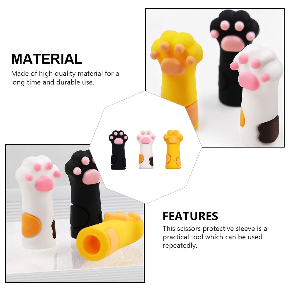 

6Pcs Nail Cuticle Scissors Protector Silica Gel Cat Paw Covers Black White Yellow Reusable Storage Case Tool