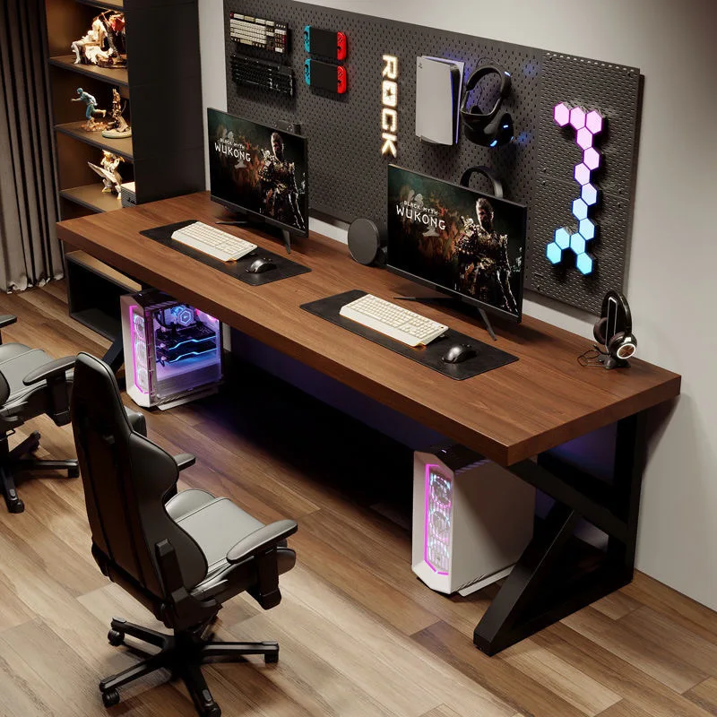 

Solid wood large board competition double computer desktop bedroom home office large desk workbench two people electricity