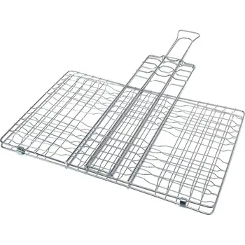Grill Deluxe, grillowanie steków, ryb, warzyw, gotowanie na ognisku, chromowana, duża powierzchnia grilla, blokowany uchwyt, wytrzymały, do użytku na zewnątrz 8 best sales narzędzia do grilla - №6