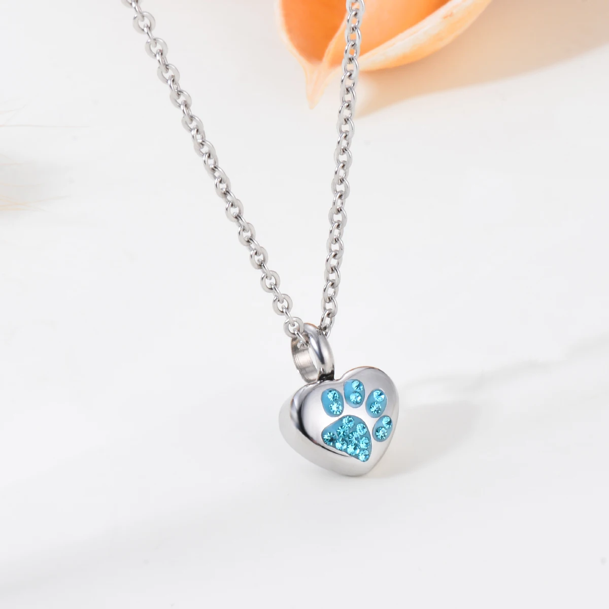 Stainless Steel Rhinestone Pet Cremation Ash Urn Necklace Heart Pendant For Pet Memorial Jewelry