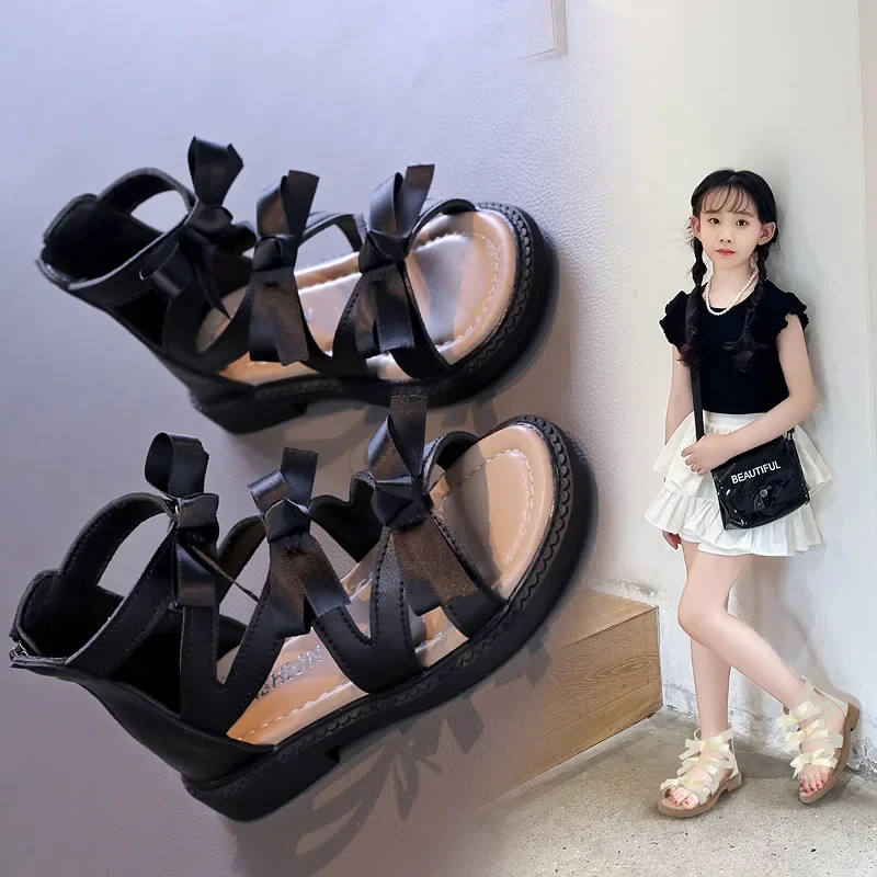 

Girl Sandals Children 2024 New Summer Kids Western Style High-top Gladiator Girl Princess Shoes