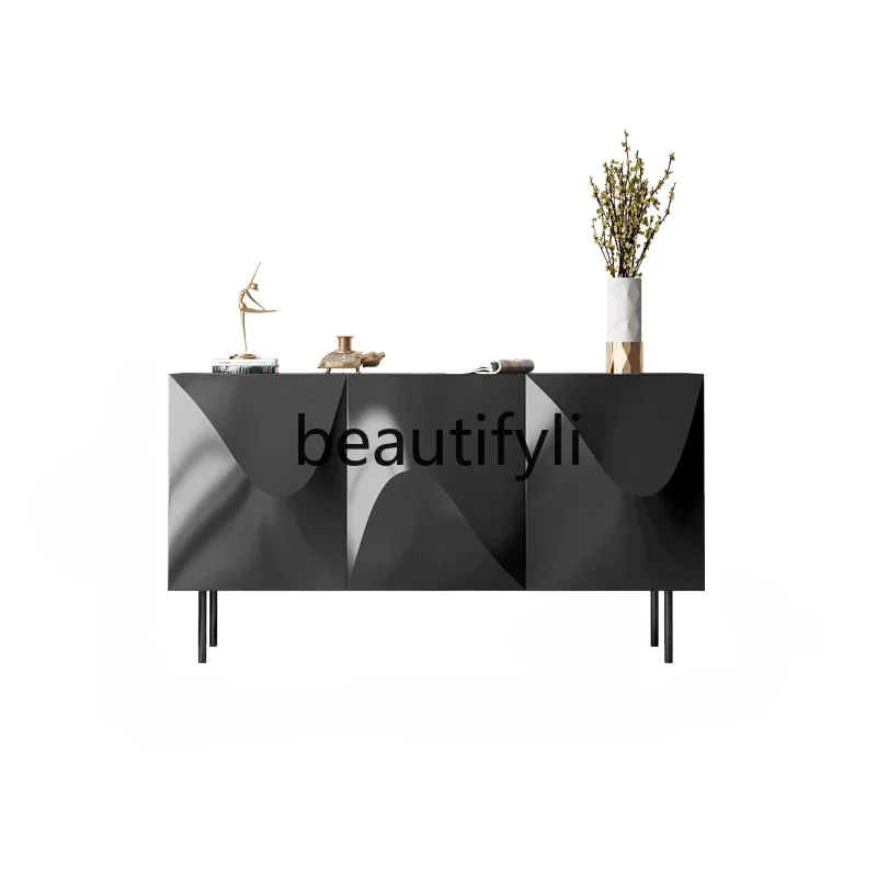 

Italian minimalist side cabinet, light luxury, modern creative design, black paint porch cabinet