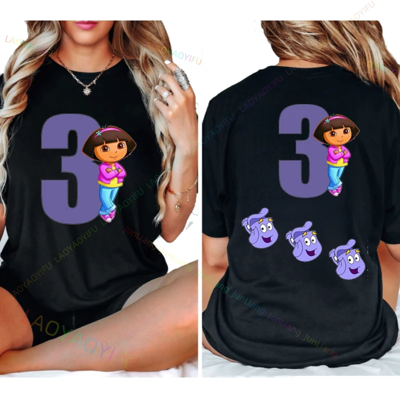 مضحك دورا المستكشف للجنسين بلايز رجل الملابس تي شيرت الجرافيك Y2k أفضل الرجال النساء عدد حفلة عيد ميلاد 100% القطن 90s قميص #2