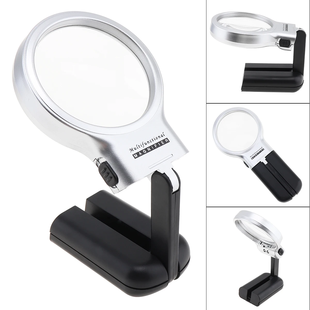 3 in 1 Multifunctional Stand Magnifier Handheld 3X Magnifying Glass Adjustable Angle Loupe Optical Lens Tool with 2 LED Lights