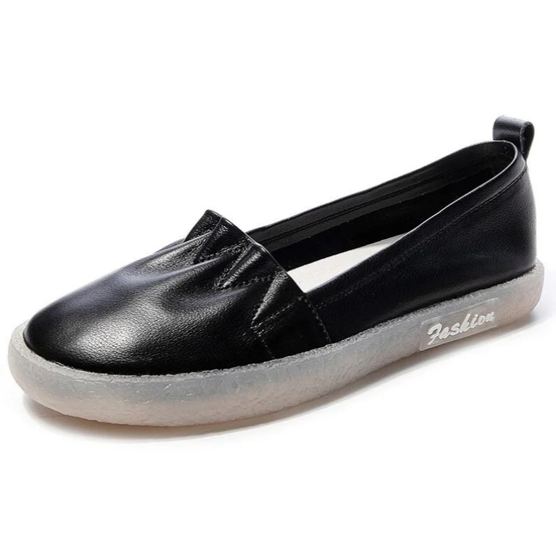 2026 Women's Loafers Shoes Spring Genuine Leather Soft Outsole Work Shoes Female Black Sneakers Woman Single Shoes