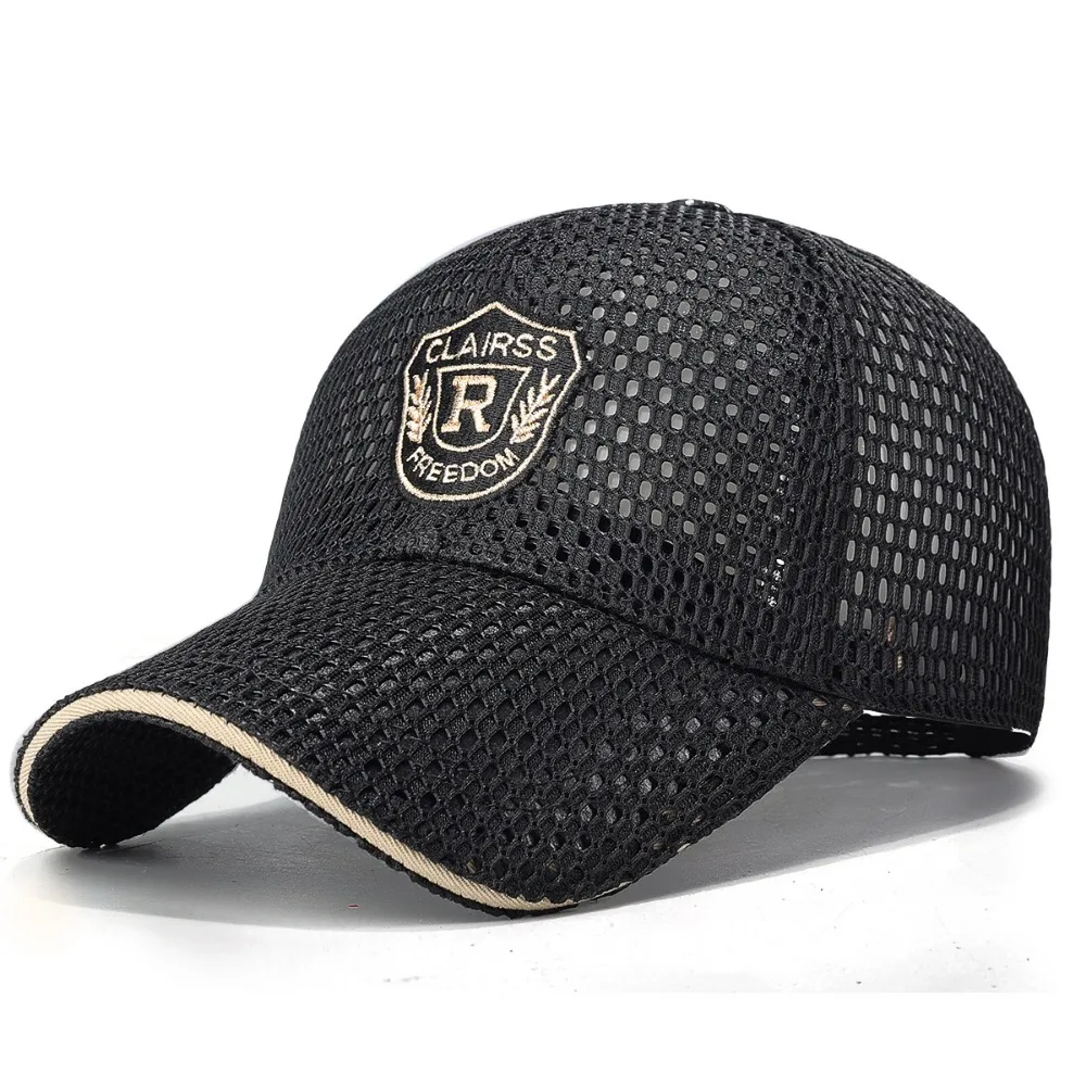 High Quality Multicolor Mesh Baseball Cap Embroidery Pattern Adjustable Size Sun Hat Woven Breathable Mesh Flat Cap Men's Wear