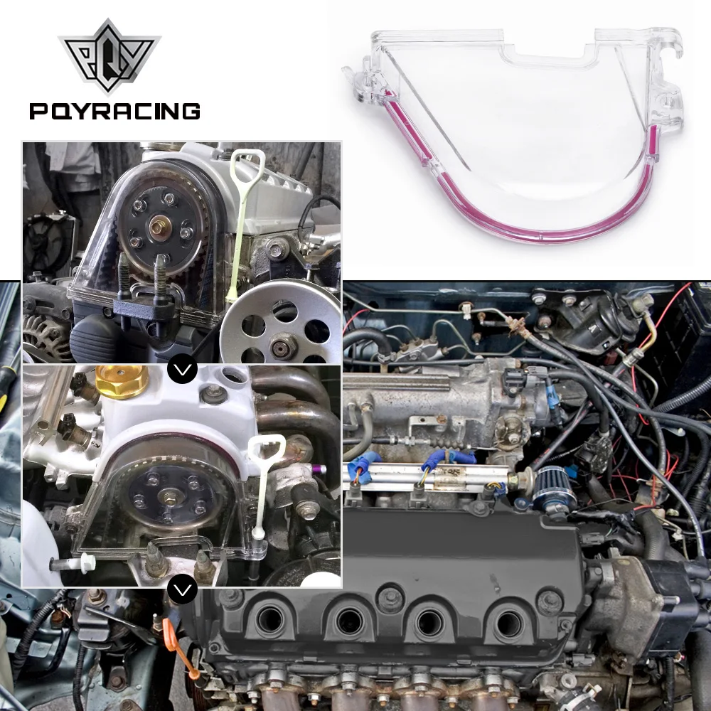 Clear Cam Gear Cover Timing Belt Cover Turbo Cam Pulley For Honda 96-00 EK With PQY Sticker PQY6337