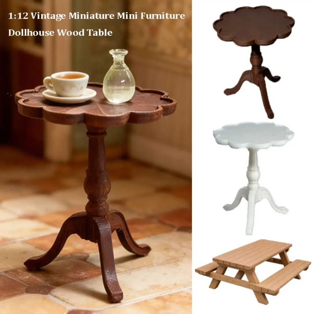 1:12 Vintage Miniature Mini Furniture Multifunction 3Styles Outdoor Table Model Food Play Retro Round Table