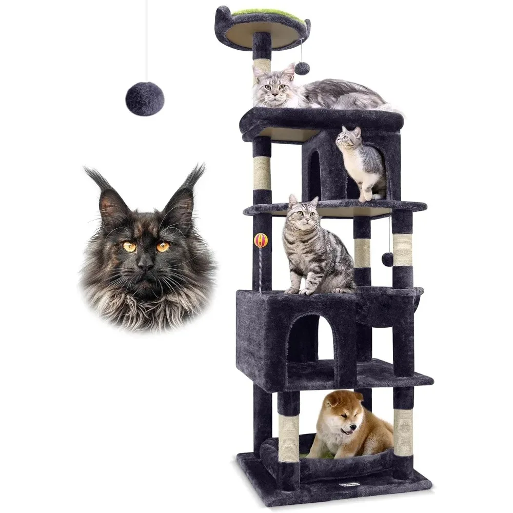 

Heavy Duty Cat Trees for Large Cats and Adult Biggest Cats with 6 Scratching Posts, Hammock, Heavy Duty Cat Tower