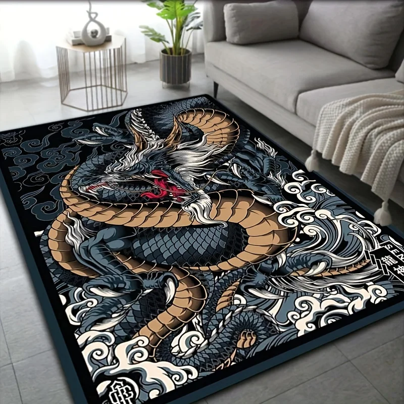 Chinese Dragon Rug Velvet Flannel Printed Floor Mat Mythical Design Decorative Carpet Living Room Home Decor