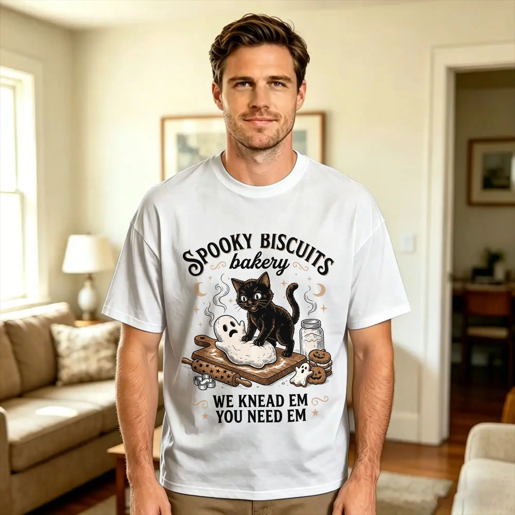 Spooky Biscuit Bakery We Knead Em You Need Em Black Cat T-Shirt Summer  Fashion T Shirts Cotton O Neck Oversized Clothing
