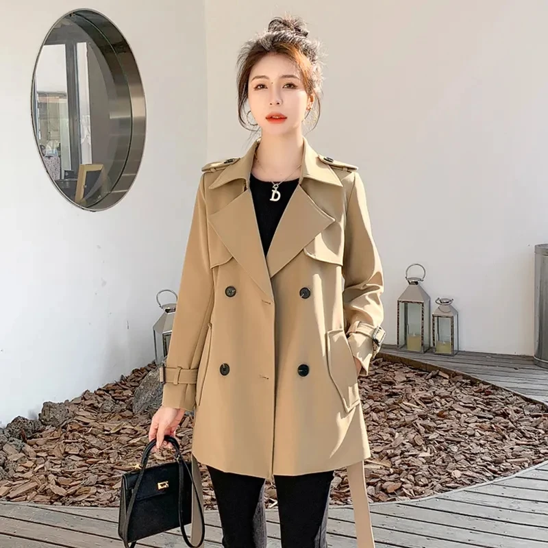 Fashion Design Sense Casual giacca a vento Trench da donna primavera autunno cappotto doppiopetto di media lunghezza con cintura femminile