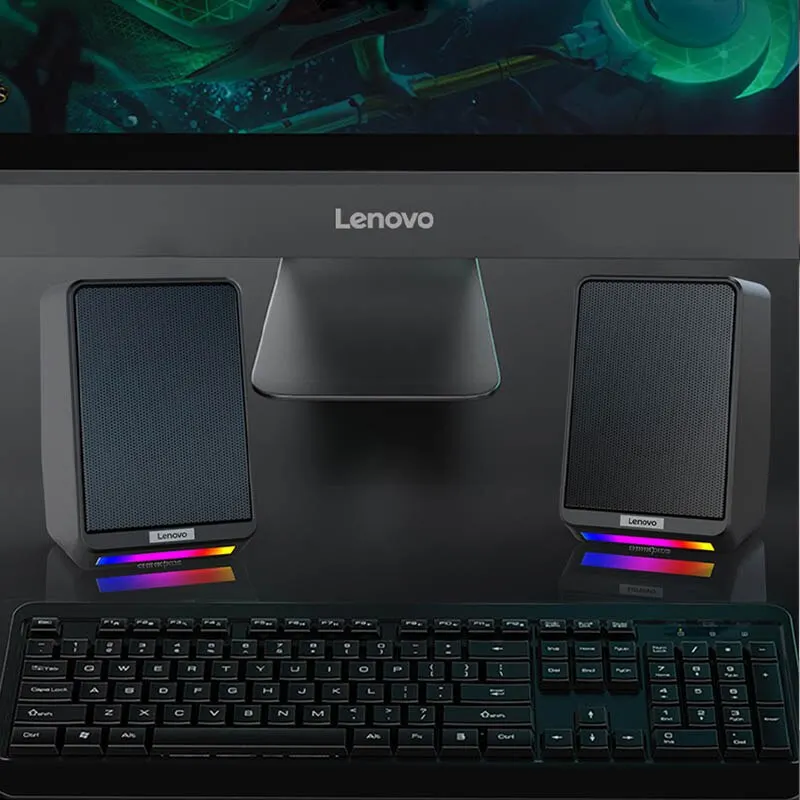 Lenovo TS38 Altoparlanti da tavolo cablati USB da 3,5 mm Stereo Surround Musica RGB Altoparlanti da gioco Sound Bar per altoparlanti per computer PC