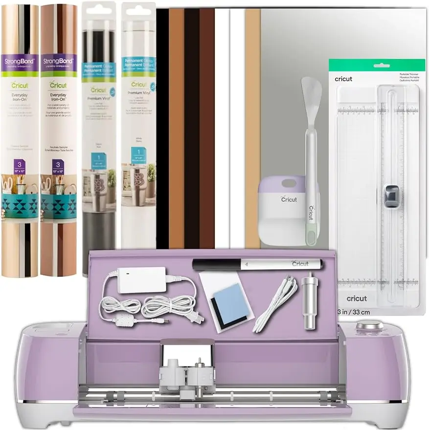 

Explore Air 2 with Everyday Iron-On Samplers, Vinyl Rolls, Essential Tool Set and Portable Trimmer Bundle - Neutral Cutting