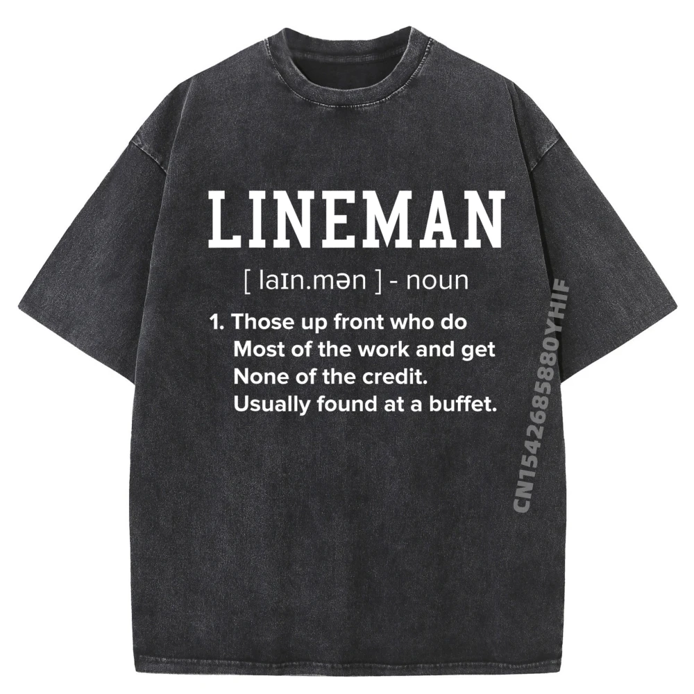 

Funny lineman For men Plain Shirt Letter Washed Short Sleeve T-Shirt Figures Graphic Tees Mens Printed Tops