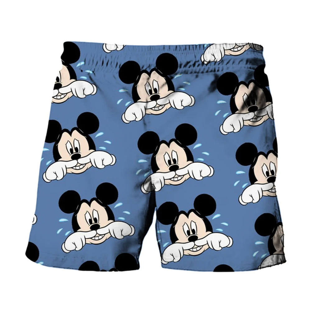 MINISO Summer Harajuku Cute Stitch And Mickey Minnie Anime Printed Men Swimwear Beach Shorts Fashion Casual Kids Shorts Clothing