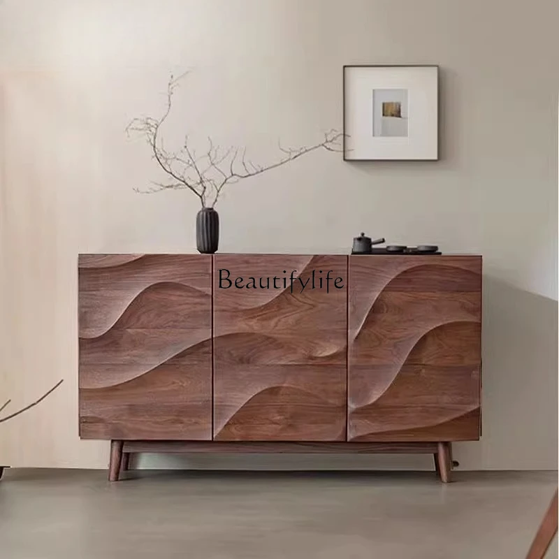 

North American black walnut leather dining side cabinet entry porch cabinet solid wood locker