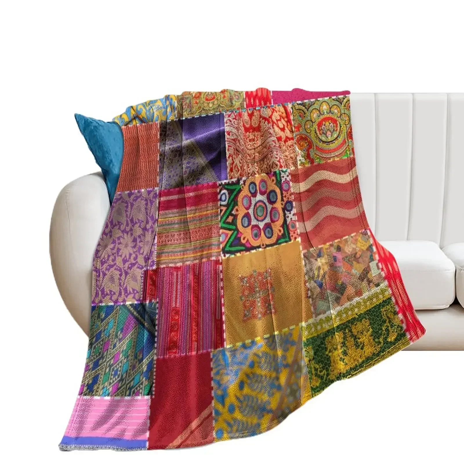 Boho Art Sari Patchwork Quilt Throw Blanket Tourist Luxury Throw Personalized Gift Decorative Sofa Blankets