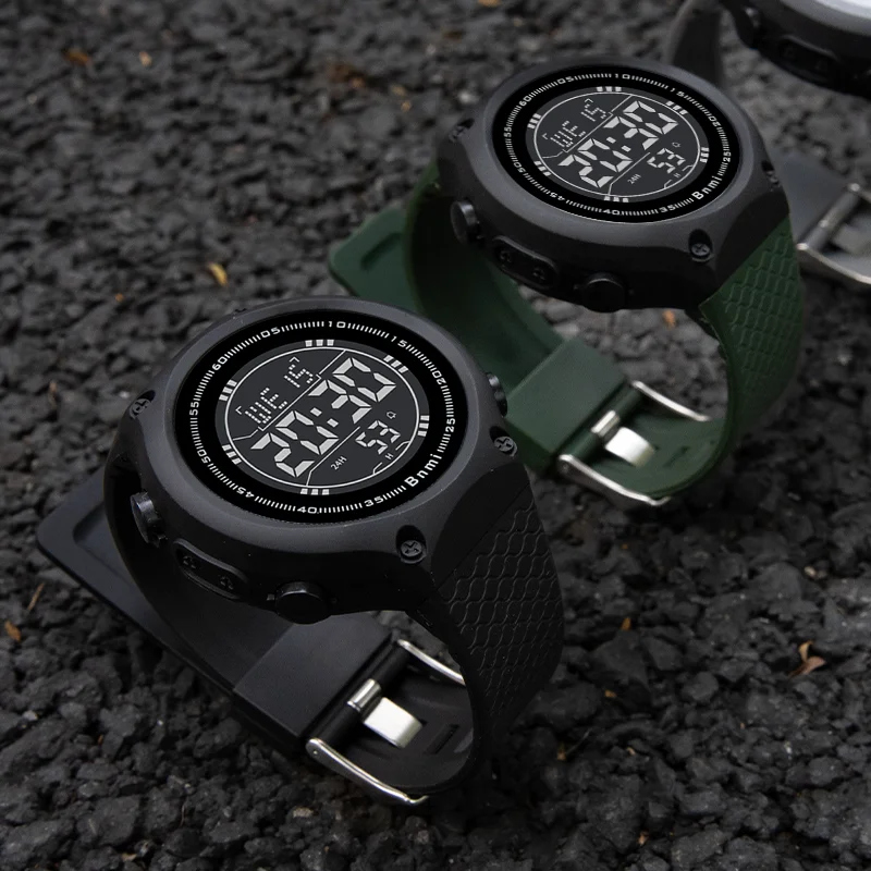 ساعات إلكترونية BNMI للرجال، ساعة رياضية رقمية متعددة الوظائف مقاومة للماء، شاشة LED للتقويم، ساعات رجالية مضيئة #5