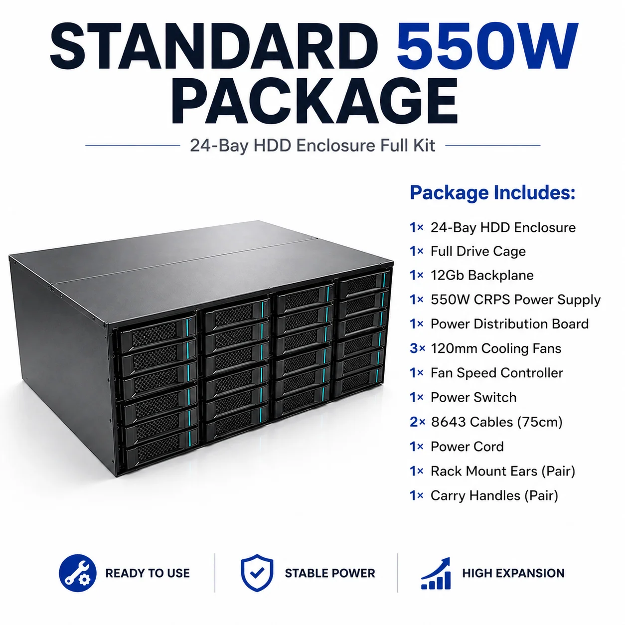 24 Bay HDD Enclosure DAS Storage Case 2.5 3.5 SATA SAS Hot Swap Disk Expansion Cabinet 12Gb Backplane 550W PSU