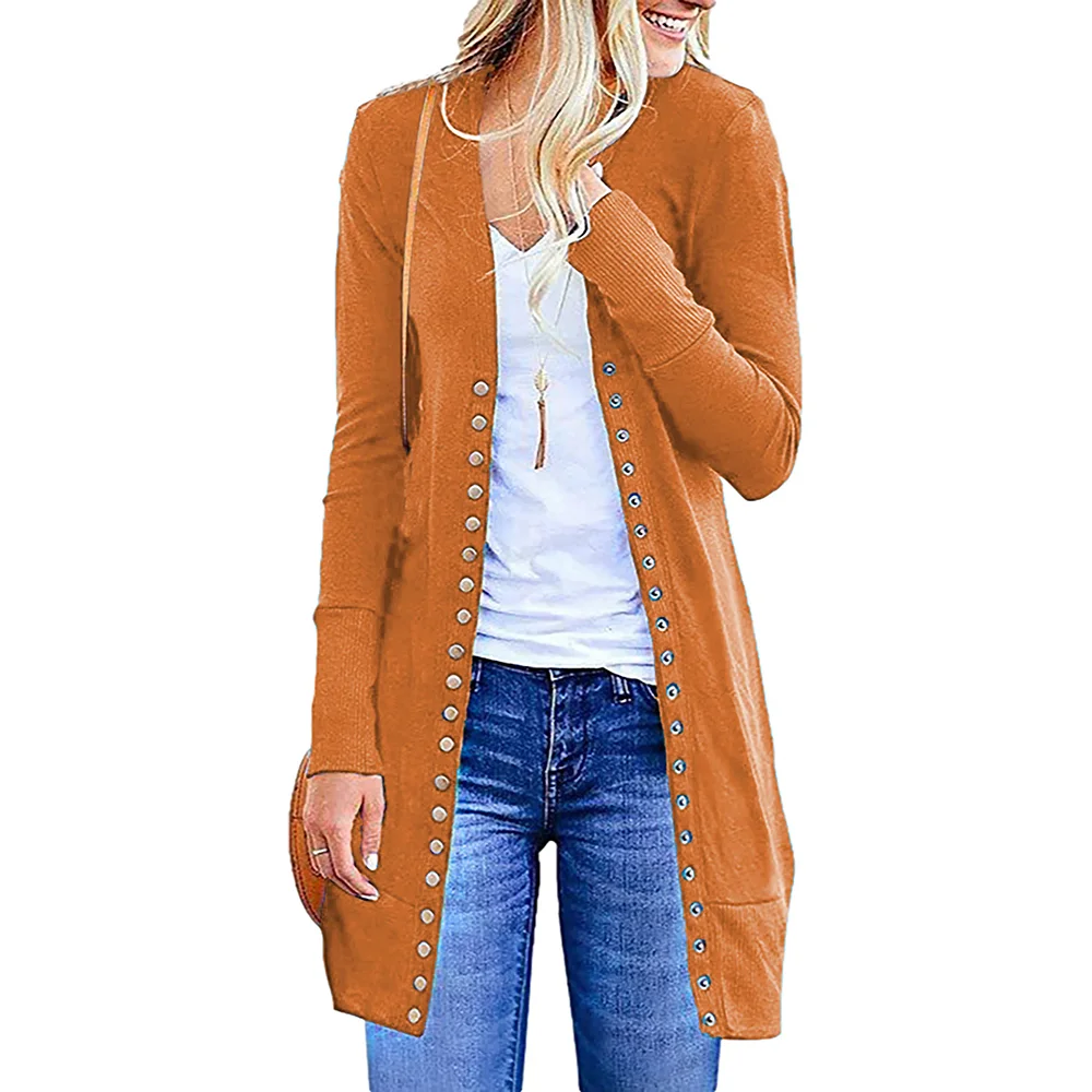 Europäisch-Amerikanischer Strick-Cardigan in Mittellänge mit Seitentasten, Locker Geschnitten, Figurbetont, Lässig, für Pendler, Langarm-Oberbekleidung – Detail 6