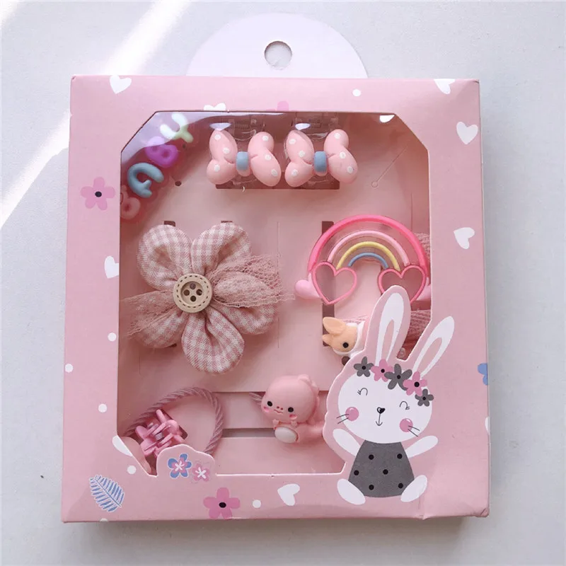 10Pcs/Lot Girls Hair Accessories Set Gift Box Cartoon Clouds Stars Flower Hair Clip Princess Bows Rabbit Bunny Ear New Headdress