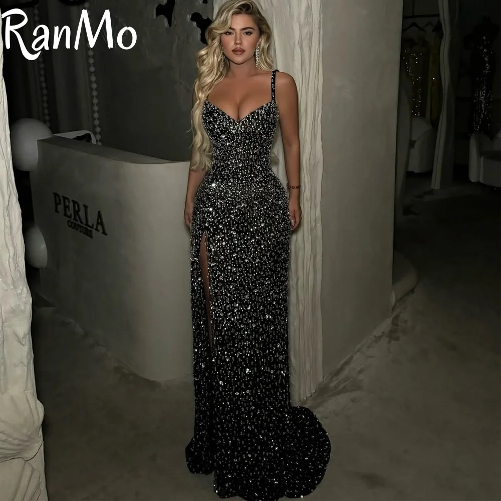 

Ranmo 2025 Customized Full Diamond Crystals Luxury Evening Dresses for Women Spaghetti Straps Long Mermaid Elegant Party Dress