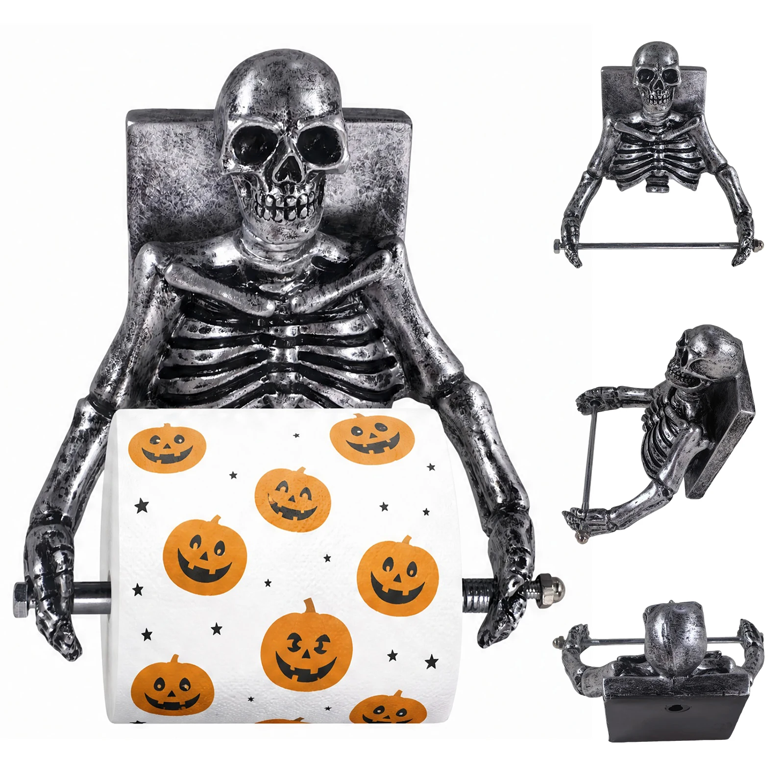 Resin Skull Toilet Paper Holder Gothic Bathroom Decor Skeleton Wall Art Halloween Home Decor Statue