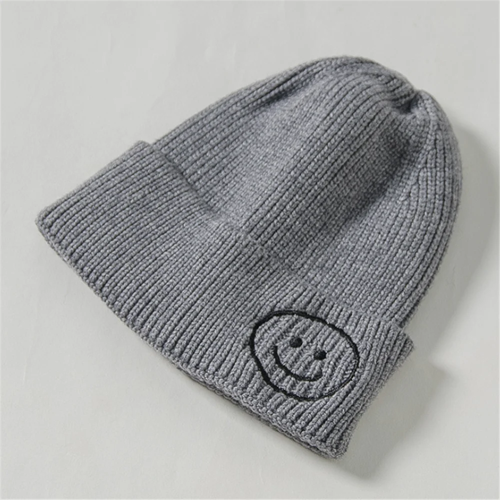 Adult Parent-child Smiley Face Hat Autumn and Winter Candy Color  Woolen Female Wild Casual Sweet Knitted Cold Cap Male