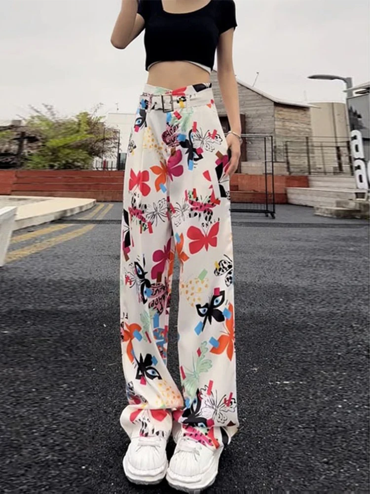 

Vintage Chic Women Print Bohemian Wide Leg Pants Lady Elastic Waist Loose Rayon Boho Long Pants Oversize Trousers