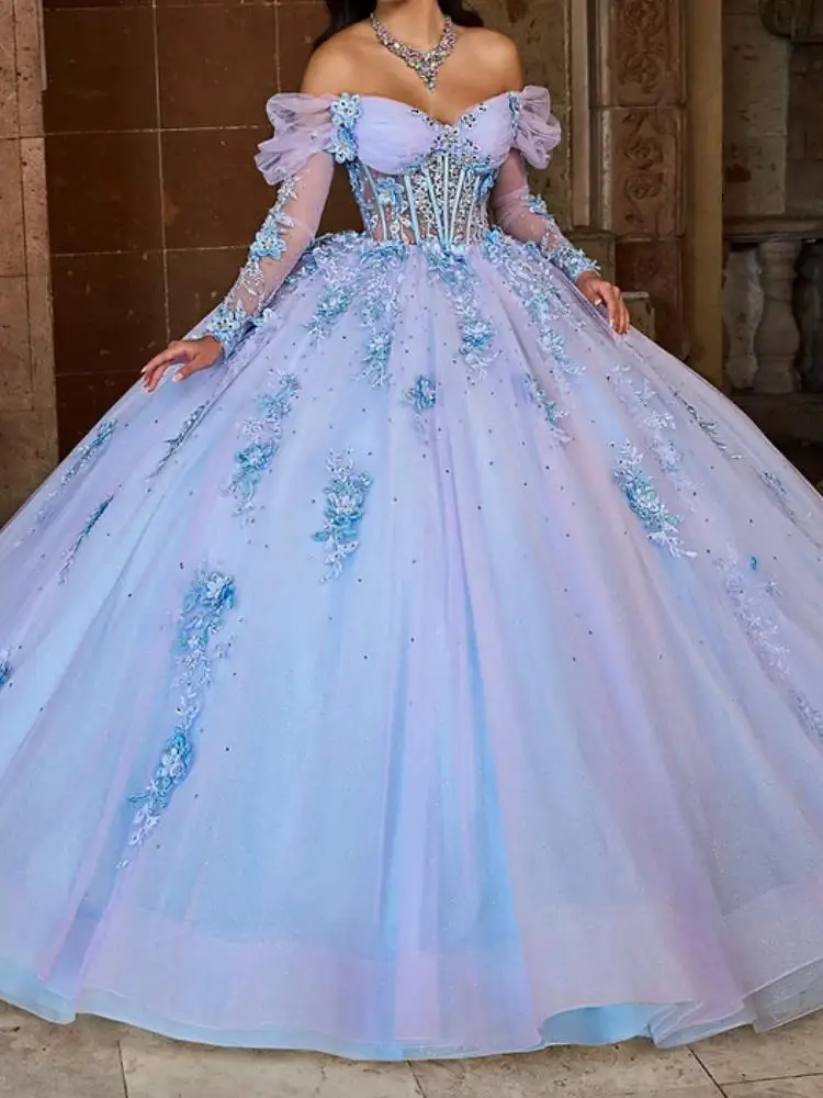 Mexican Princess Girl Quinceanera Dresses Off The Shoulder Flower Applique Ball Gown Prom Dance Queen Sweet 15 16 Party Dress