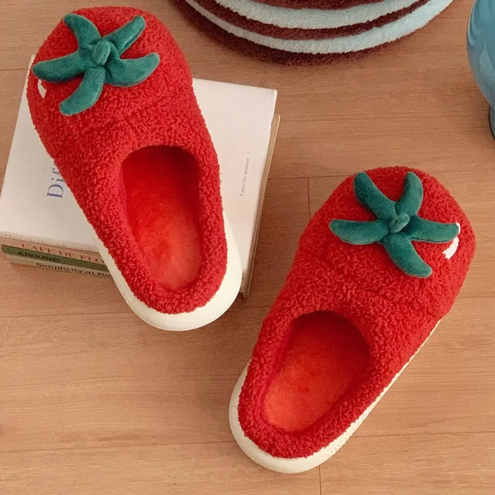 Houseshoes الشتاء أفخم الطماطم النعال لينة المضادة للانزلاق الكرتون فروي النعال سميكة سوليد رشاقته الدافئة المنزل أحذية قطنية النساء