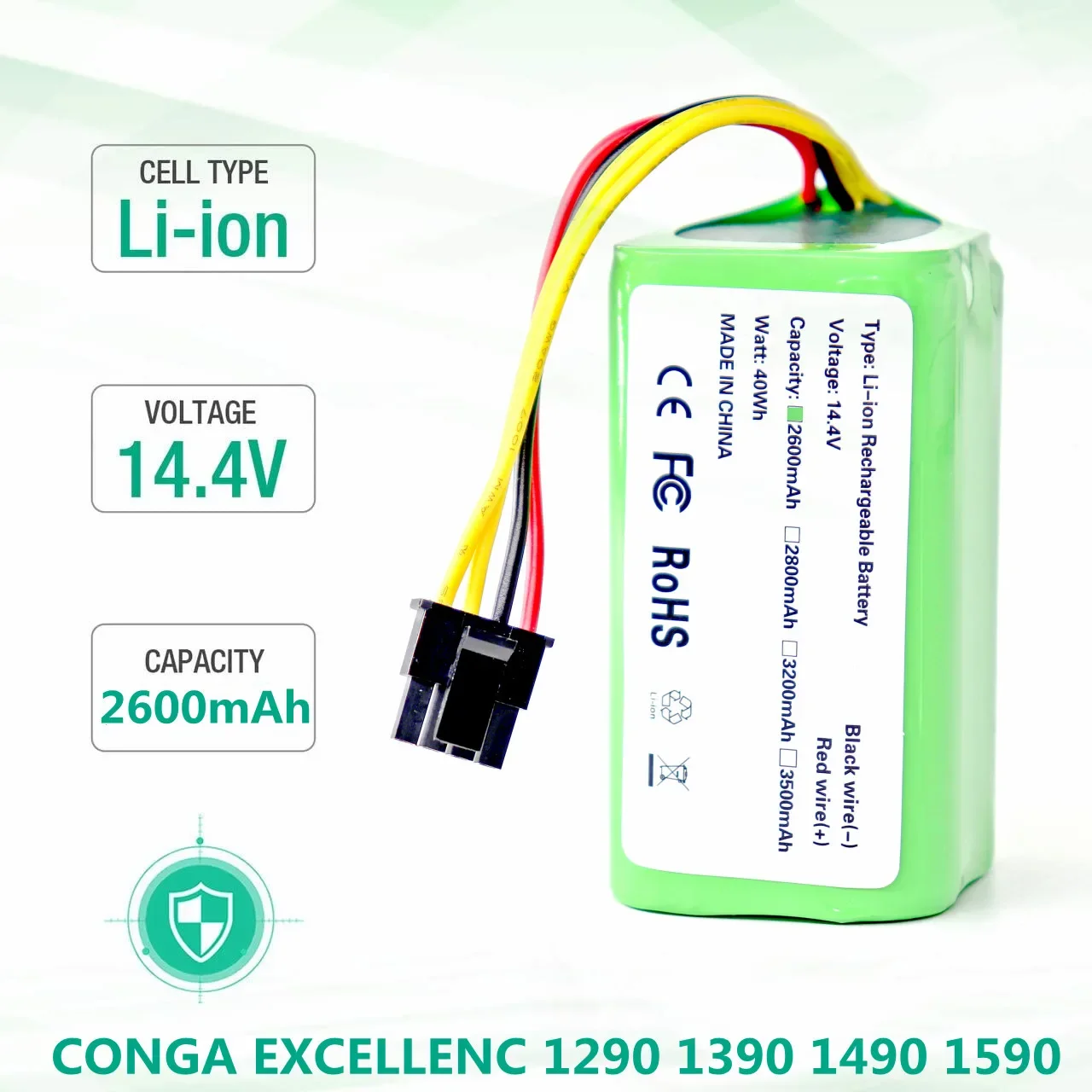 

18650 4S1P 14.4V 2600nAh Li-Ion Battery for Cecotec Conga 1290 1390 1490 1590 Vacuum Cleaner Genio deluxe 370 gutrend echo 520