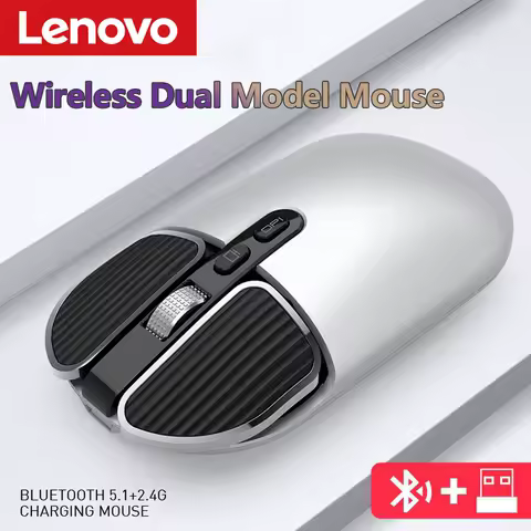 Lenovo 2.4G Dual Model Bluetooth Wireless Mouse Silence Rechargeable Ergonomic Office Mouse Anti-Slip Desktop Key For MacBook PC