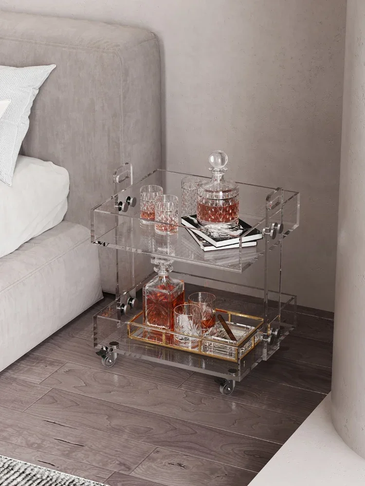 A few corners of the transparent movable trolley bedside table, light luxury multi-layer shelves, sideboards