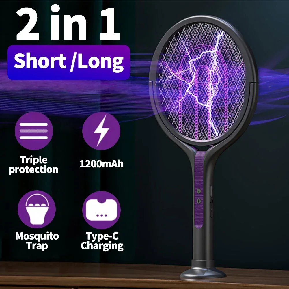 

Telescopic Retractable 2 In 1 Rotating Head Electric Mosquito Swatter USB Rechargeable UV Bug Zapper Lamp For Indoor Outdoor